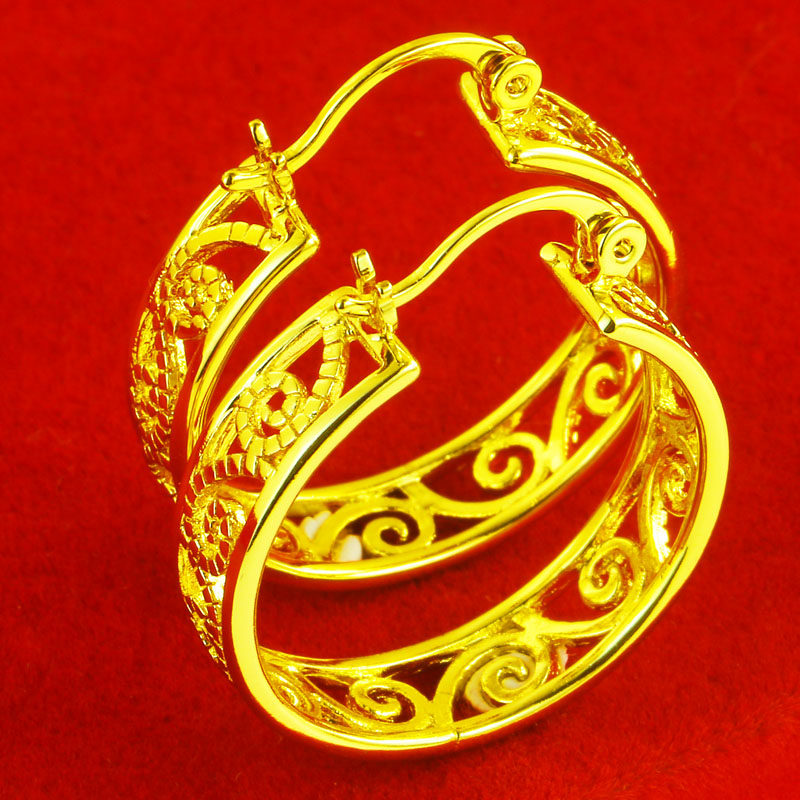 久不褪色正品黄金耳环女款仿真金纯金大耳圈时尚霸气镀金结婚首饰