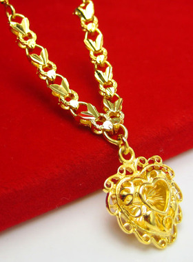 不掉色心形结婚黄金项链送老婆