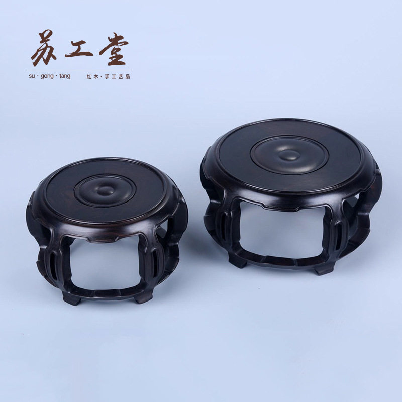 鼓型几紫光檀底座创意设计中式木质工艺品客厅花盆摆件工厂批发图片