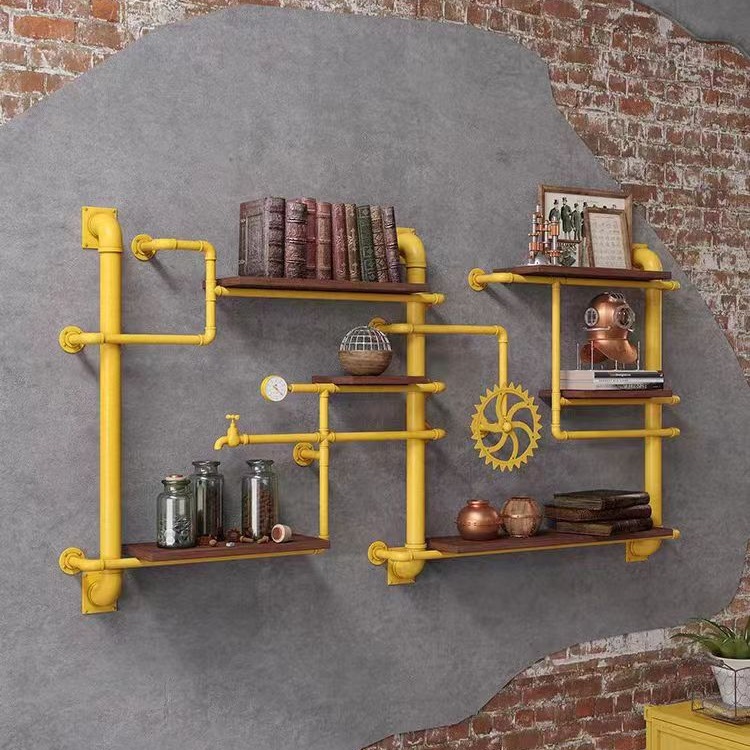 创意墙面水管置物架书架铁艺复古展示架水管隔板架工业风酒架壁架