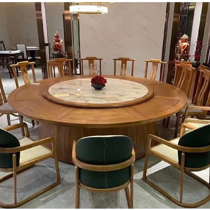 厂家批发酒店大圆桌宴会10~18人 连锁酒店商用餐桌新中式电动餐桌