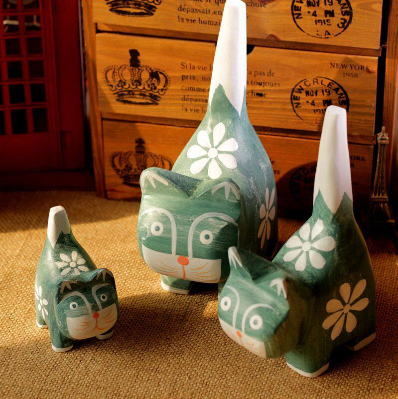 zakka摆件 木质工艺品 套三小猫 手工绘画 精品热销