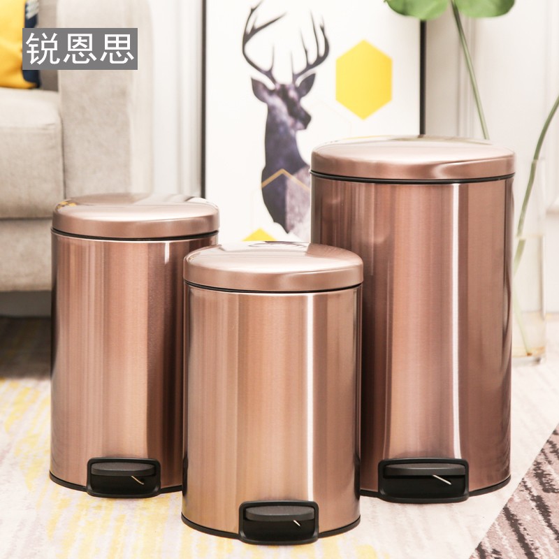 不锈钢垃圾桶带盖家用脚踩欧式创意厨房客厅卫生间防臭厕所脚踏式