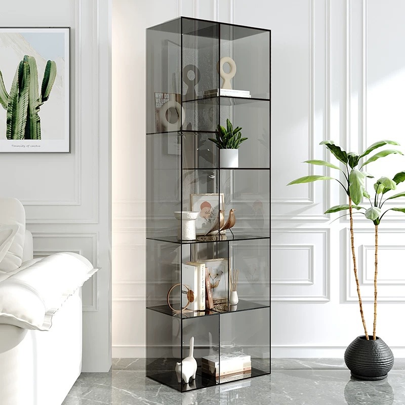 亚克力书架落地置物架客厅家用靠墙多层收纳储物书柜现代简约风