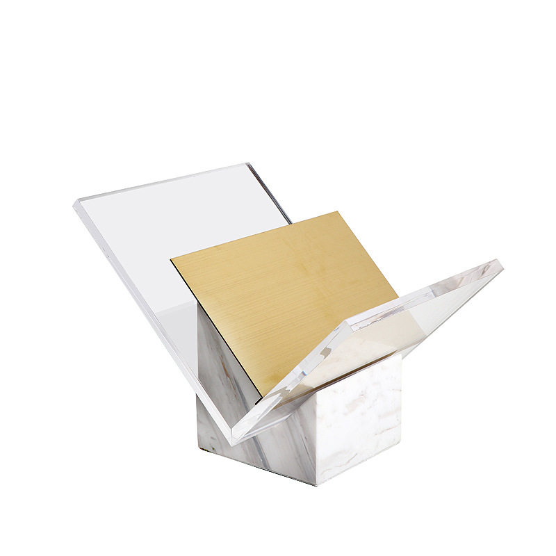 现代简约大理石亚克力书架书报夹工艺摆件样板房书房办公室装饰品