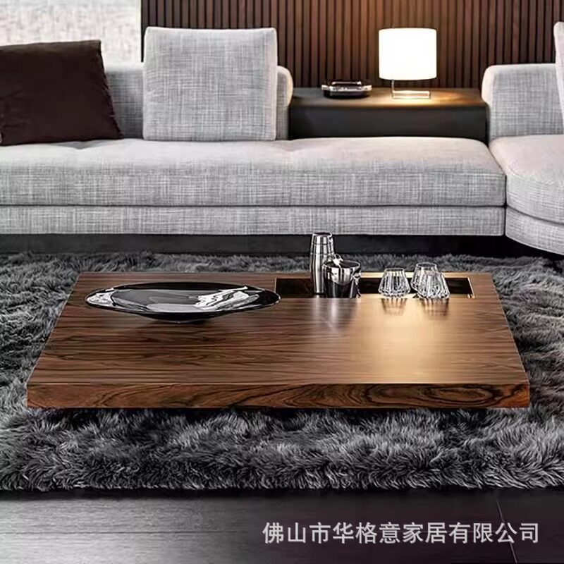 意式极简天然大理石胡桃木茶几