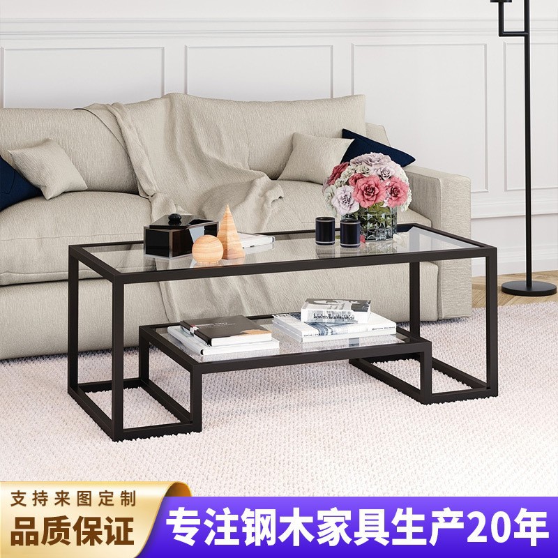 钢化玻璃铁茶几展示桌现代简约几何灵感咖啡桌厂家批发大板