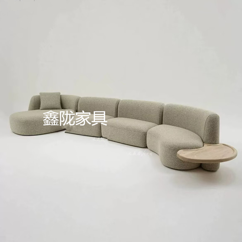 北欧轻奢拼接实木布艺异形沙发