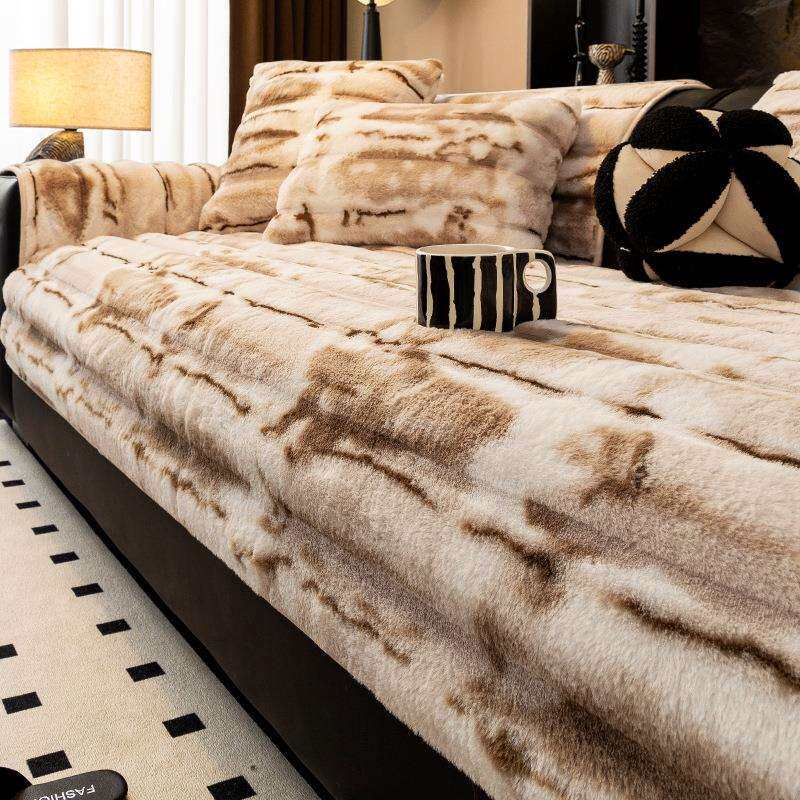 兔毛绒网红沙发垫秋冬季加厚坐垫子防滑沙发套罩轻奢高级感盖布巾