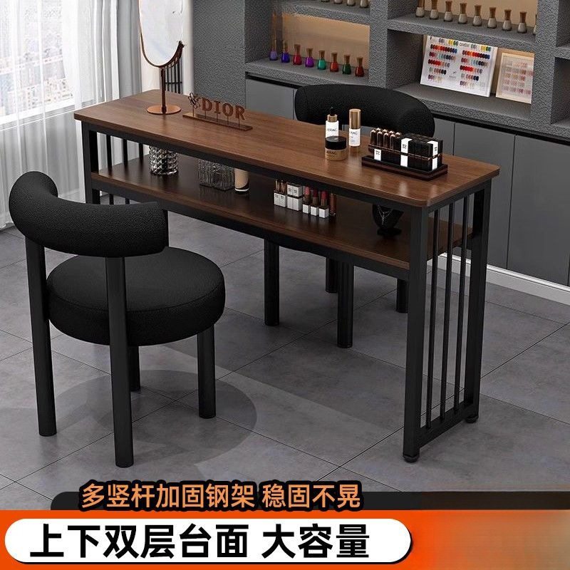 复古美甲桌加厚双层长方形简约美甲店桌子双人单人美甲台复古