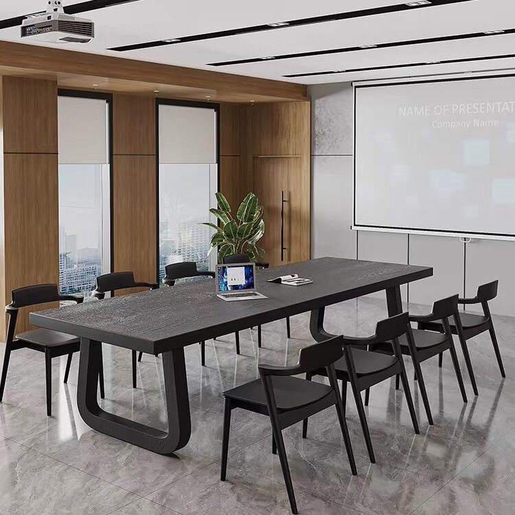客厅实木长书桌电脑桌黑色会议室会议桌老板办公桌大板桌工作台