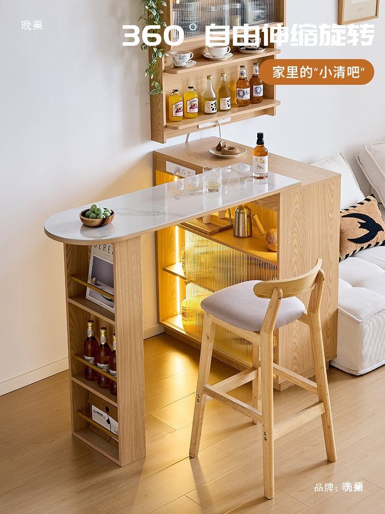 吧台桌家用客厅沙发边柜移动一体餐边柜小户型隔断伸缩吧台