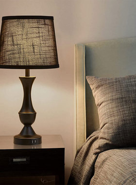 美式卧室客厅台灯 usb ac接口触摸式调光110v LED卧室床头灯