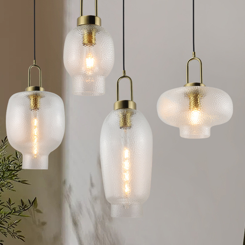 北欧后现代简约餐厅吧台吊灯清光条纹玻璃装饰氛围南瓜灯饰照明