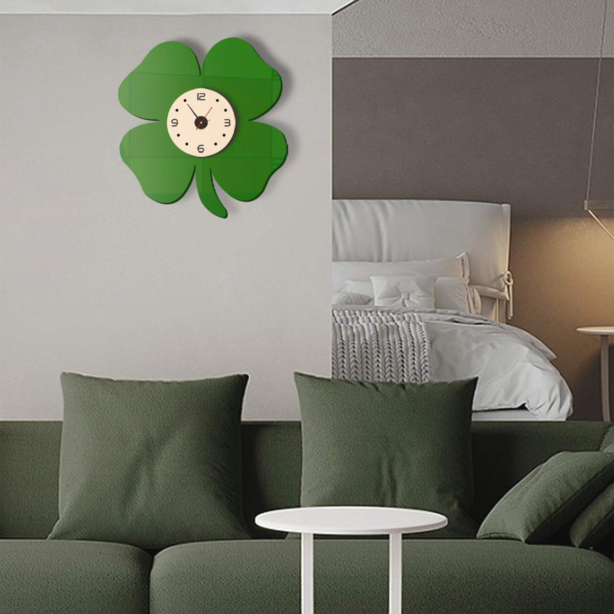 热销简约四叶草挂钟亚克力墙面静音时钟家居装饰客厅北欧挂钟