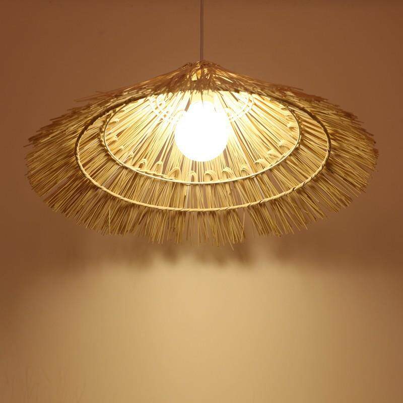 新中式藤编草帽餐厅吊灯创意个性田园卧室农家乐藤艺艺术斗笠灯具