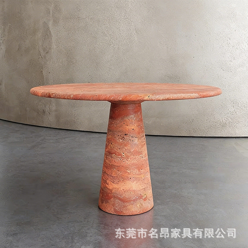 北欧轻奢大理石天然洞石餐桌客厅沙发设计师小圆桌现代简约创意桌