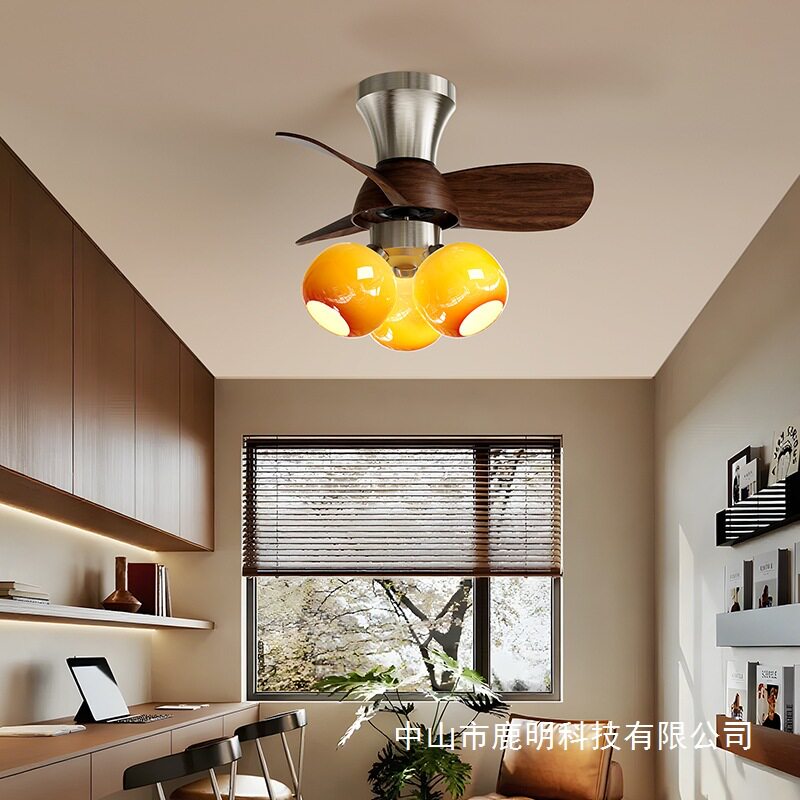 中古卧室风扇灯吸顶灯静音美式复古卧室灯装饰餐厅家用小风扇吊灯