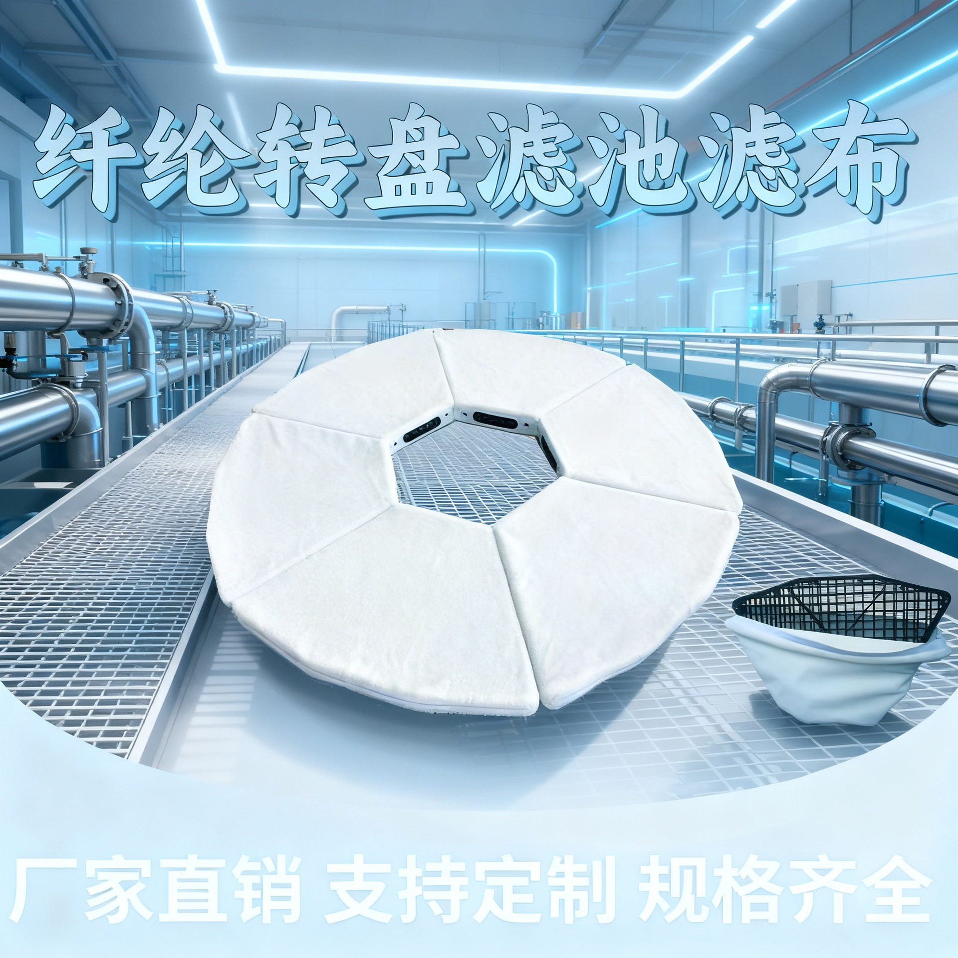 厂家直销化工污水鼎亚滤布2米盘高效耐碱纤维转盘滤池滤板压滤机图片