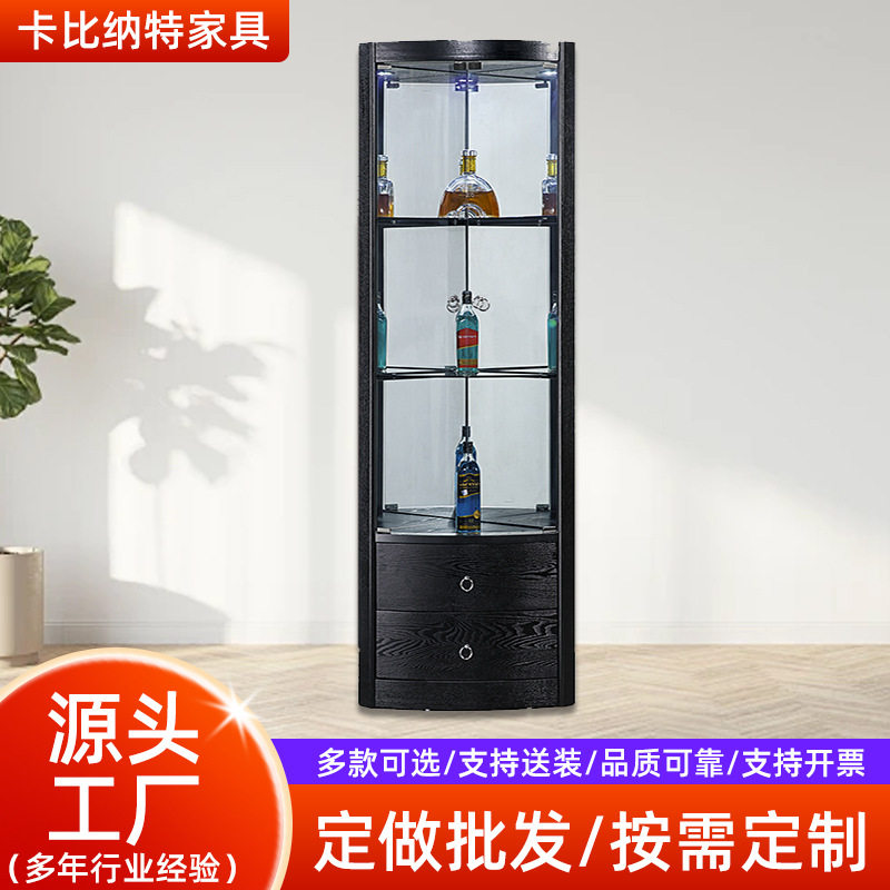 现代简约轻奢酒柜靠墙玻璃门储物柜客厅家用展示柜实木酒柜