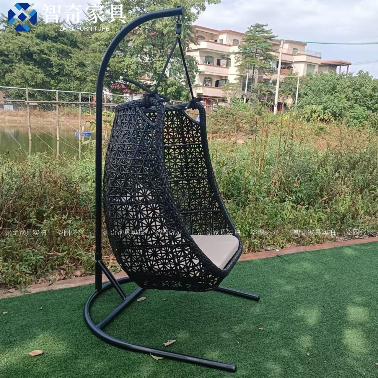 户外吊篮家用单人落地吊椅阳台庭院花园草地鸟巢秋千椅网红摇篮椅