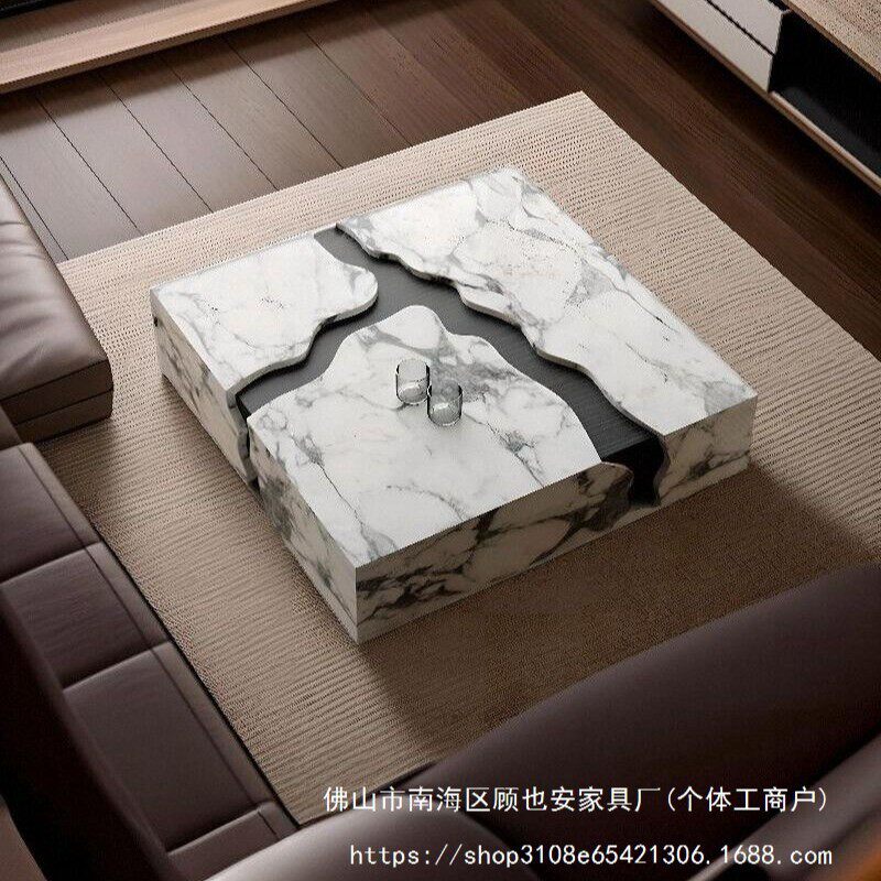 意式轻奢茶几简约河流大理石茶几客厅家用轻奢小户型设计师正方形