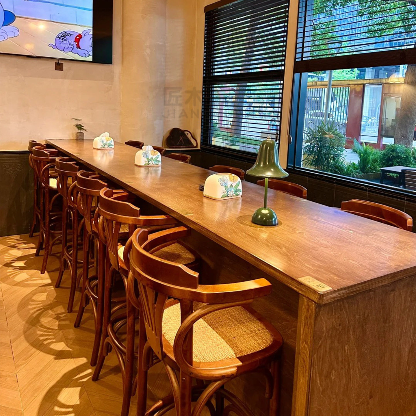 复古实木旋转高吧椅休闲咖啡馆酒吧美式吧凳餐厅清吧高脚桌椅组合