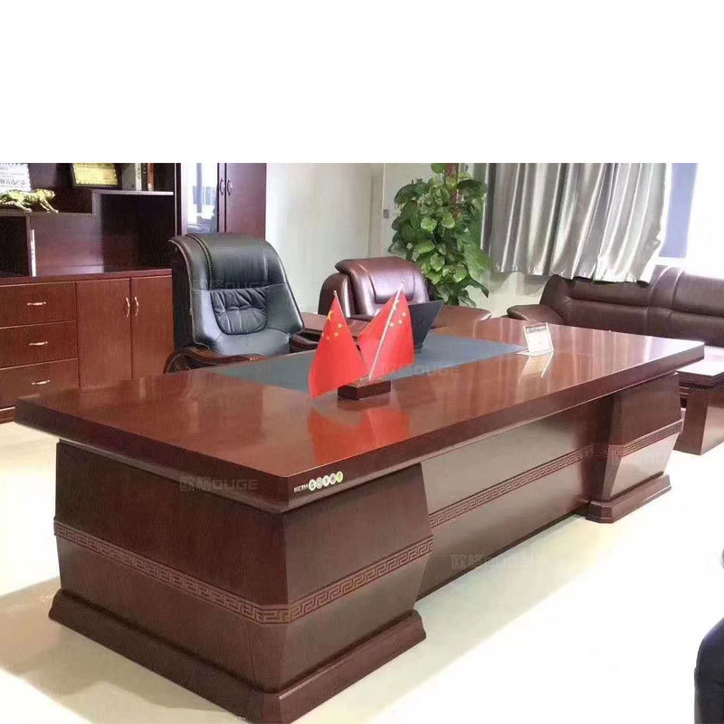 传统中式办公家具实木贴皮胡桃木大班台总裁室经理桌办公桌椅组合