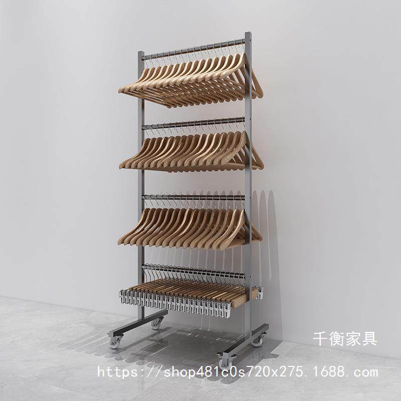 不锈钢服装店衣架收纳货架仓库直播间多层挂衣架裤夹收纳架带轮子