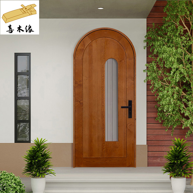 简约现代风纯实木玻璃木门椭圆进户门 拱形门圆弧门