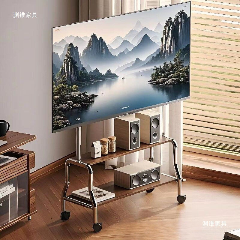 不锈钢可调落地推车电视支架