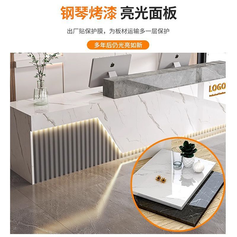 前台接待台公司转角服务台烤漆亮光教育培训机构简约收银台吧台桌图片