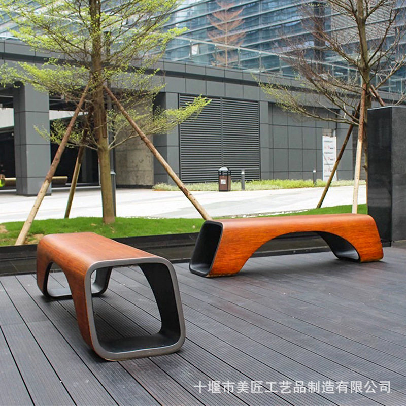 玻璃钢木纹休闲椅商场写字楼