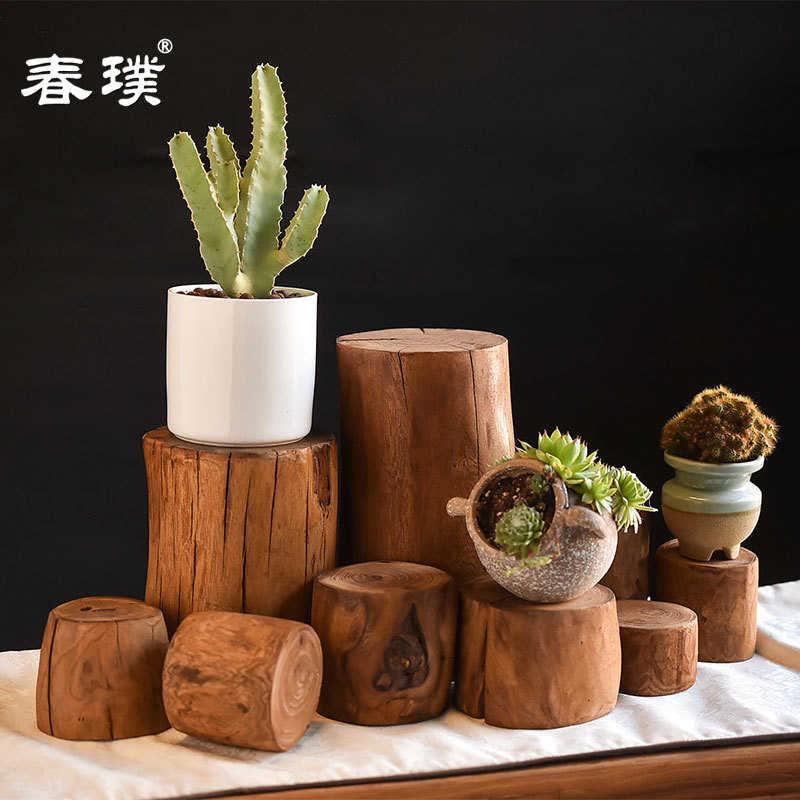 原木根雕花盆底座客厅装饰摆件