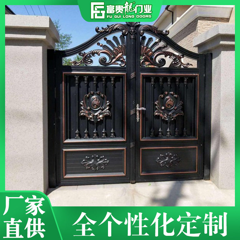 欧式新款铝艺大门庭院小区别墅大门电动双开折叠铝合金门平移门