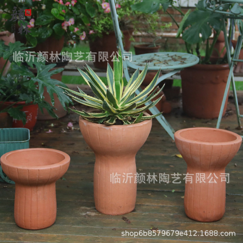 美式创意红陶花盆出口外贸粗陶盆陶土盆红泥盆阳台花园种植盆透气