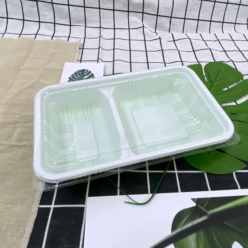 一次性餐盒黑色两格便当盒吸塑外卖盒快餐打包盒多格塑料饭盒带盖
