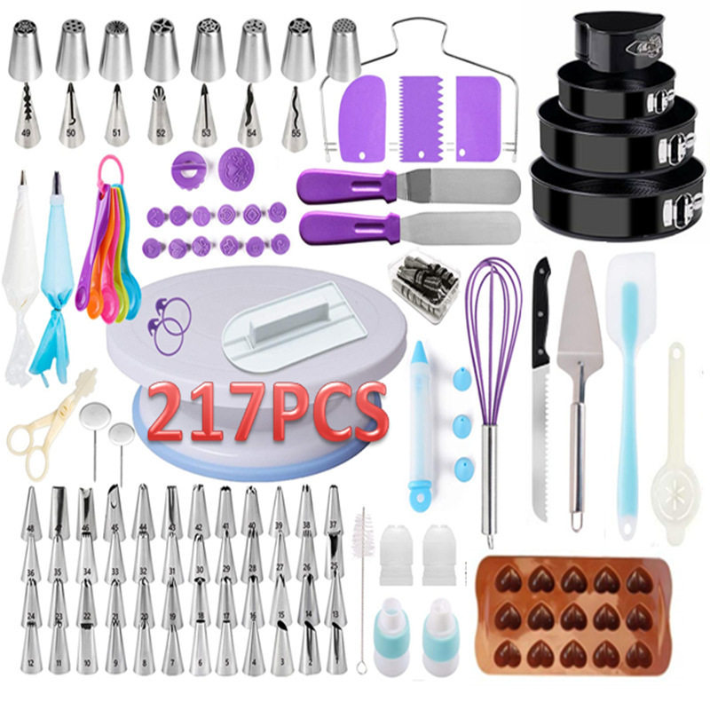 217件套蛋糕转台装饰裱花嘴套装裱花台翻糖雕刻蛋糕烘焙工具套装