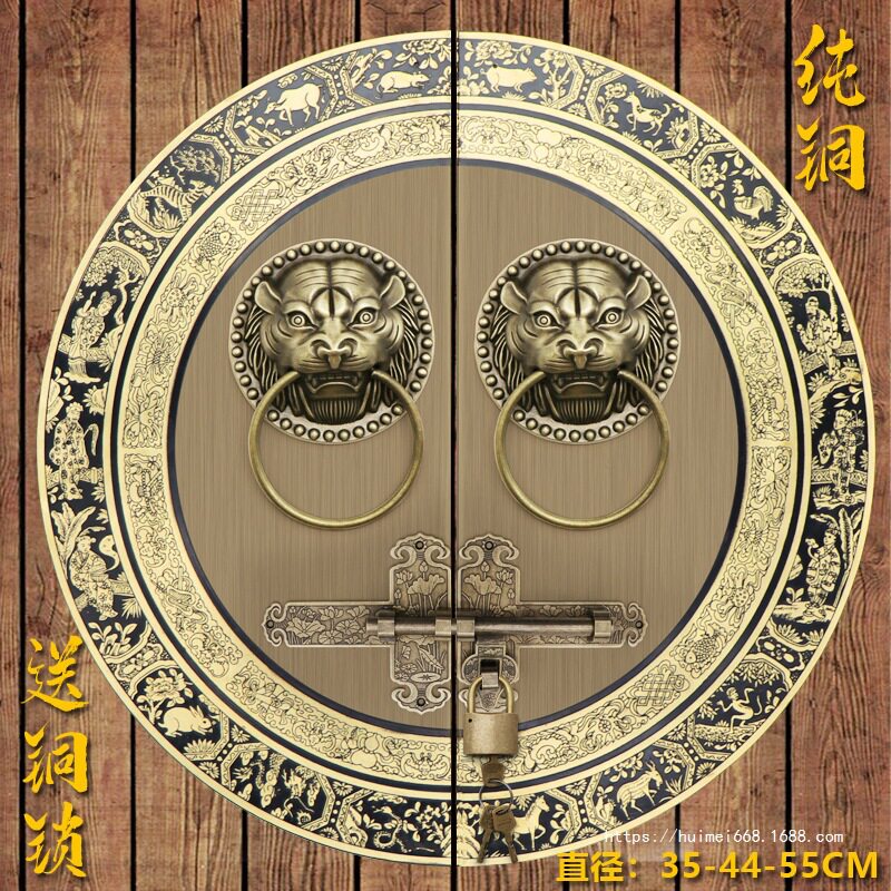 仿古黄铜兽头门环木门大门门栓拉手把手别墅四合院虎头狮子头套装