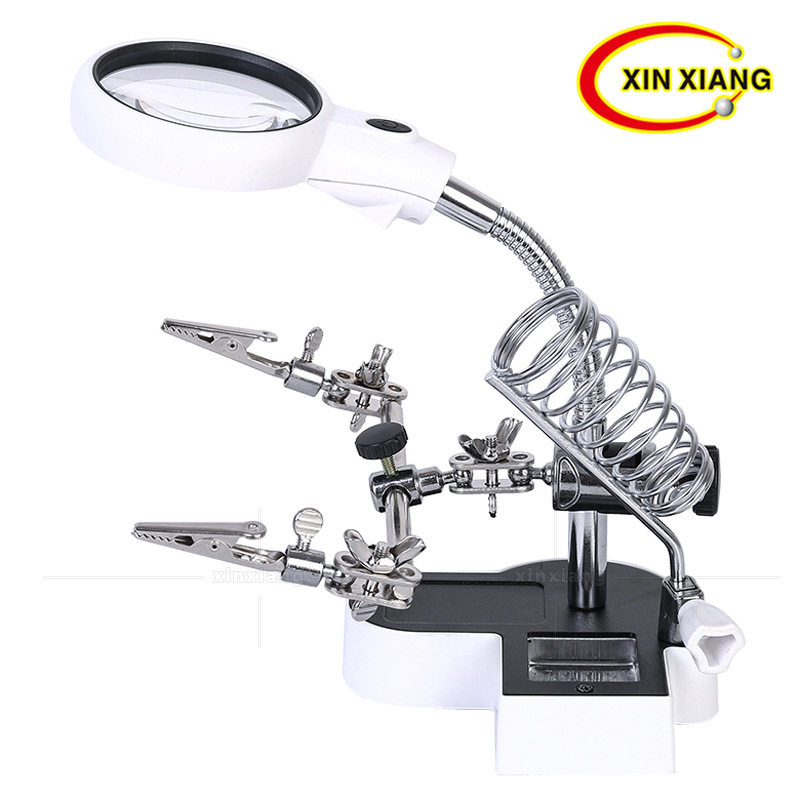 新品4.5倍11倍电烙铁工作台式维修放大镜带辅助夹子USB外接电源线