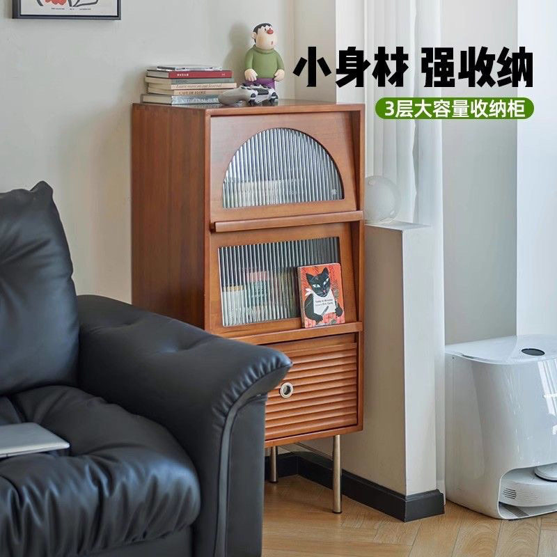 实木黄杨木餐边边柜中古日式书柜杂志一体立柜电视柜复古储物斗柜