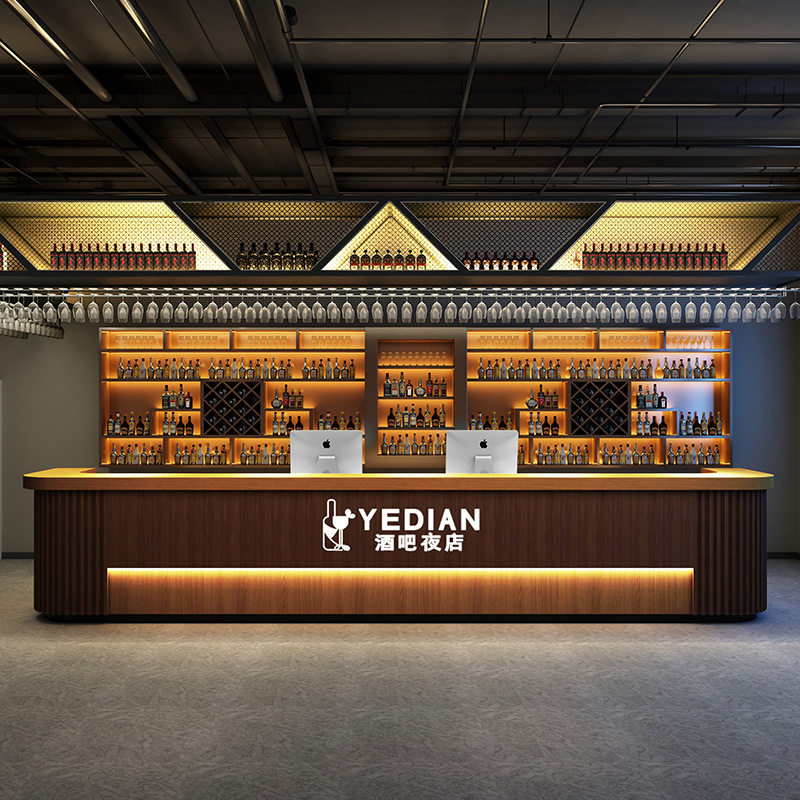 复古收银台工业风酒吧吧台台球厅餐厅烧烤店公司前台接待台桌弧形