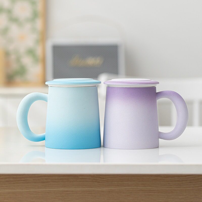 简约陶瓷茶水分离杯家用办公室单个人专用马克杯带盖过滤泡茶杯子