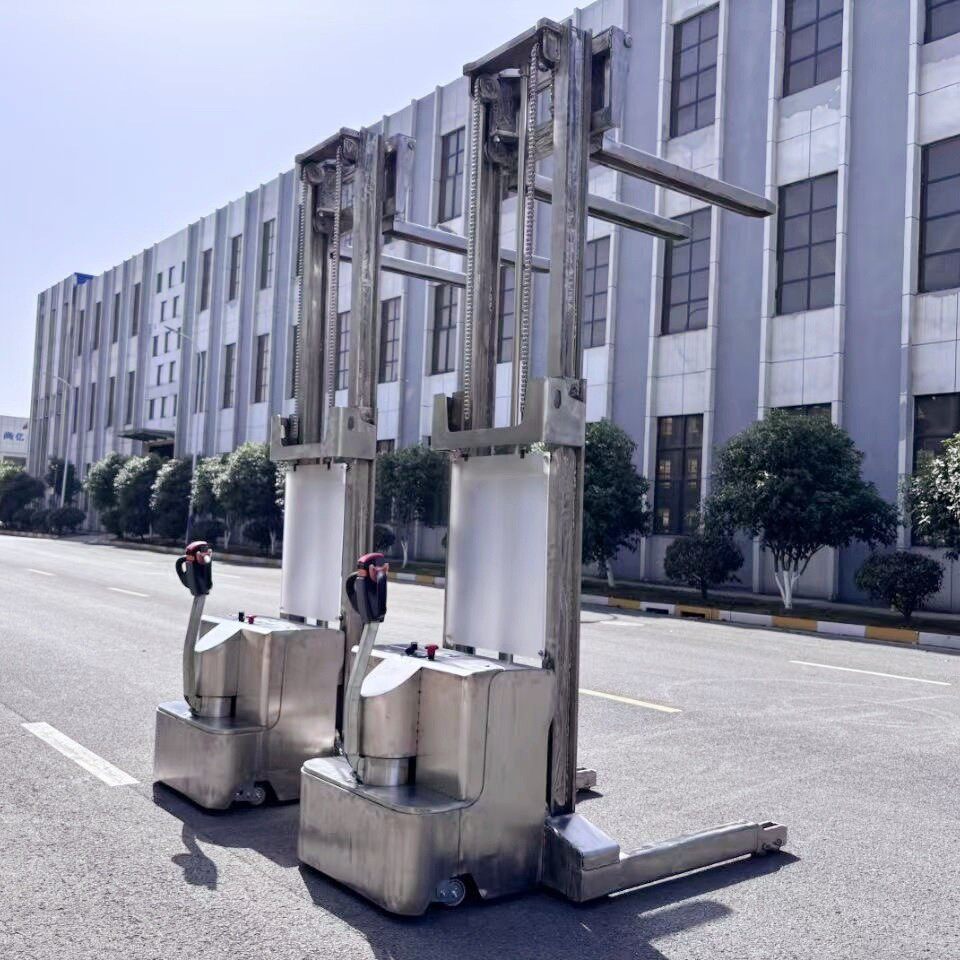 普尔夫1吨2吨304不锈钢堆高车液压叉车耐腐托盘堆垛车装卸搬运车