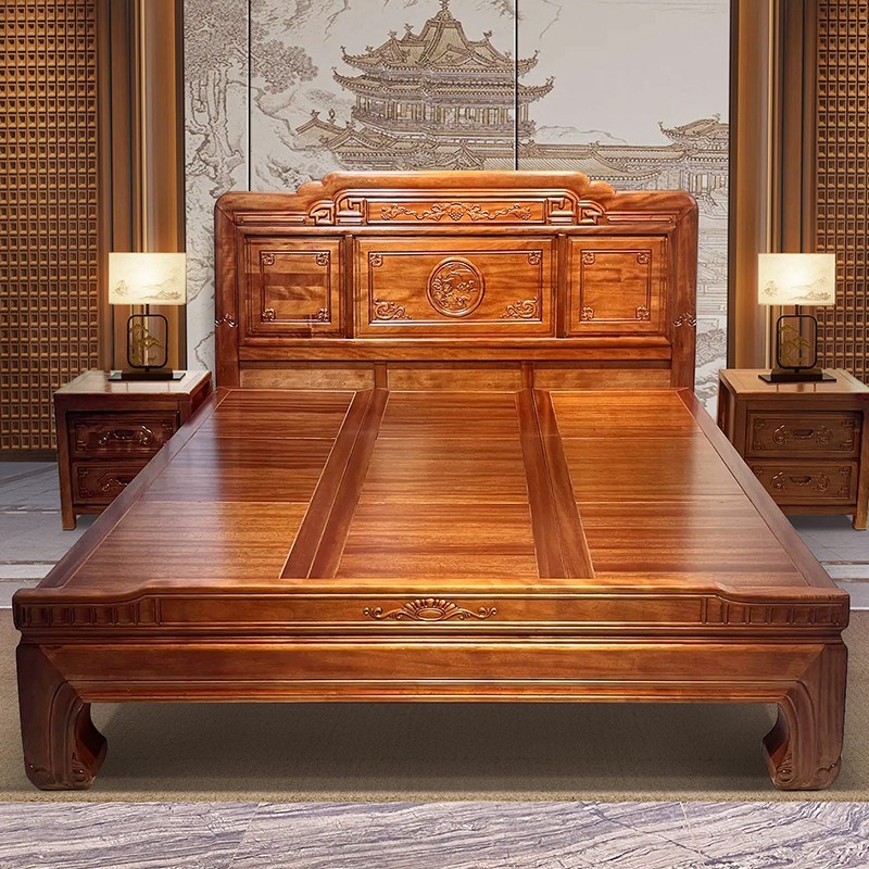 全榫卯工艺金花梨木实木床明清古典1.8m双人雕花床主卧中式仿古床