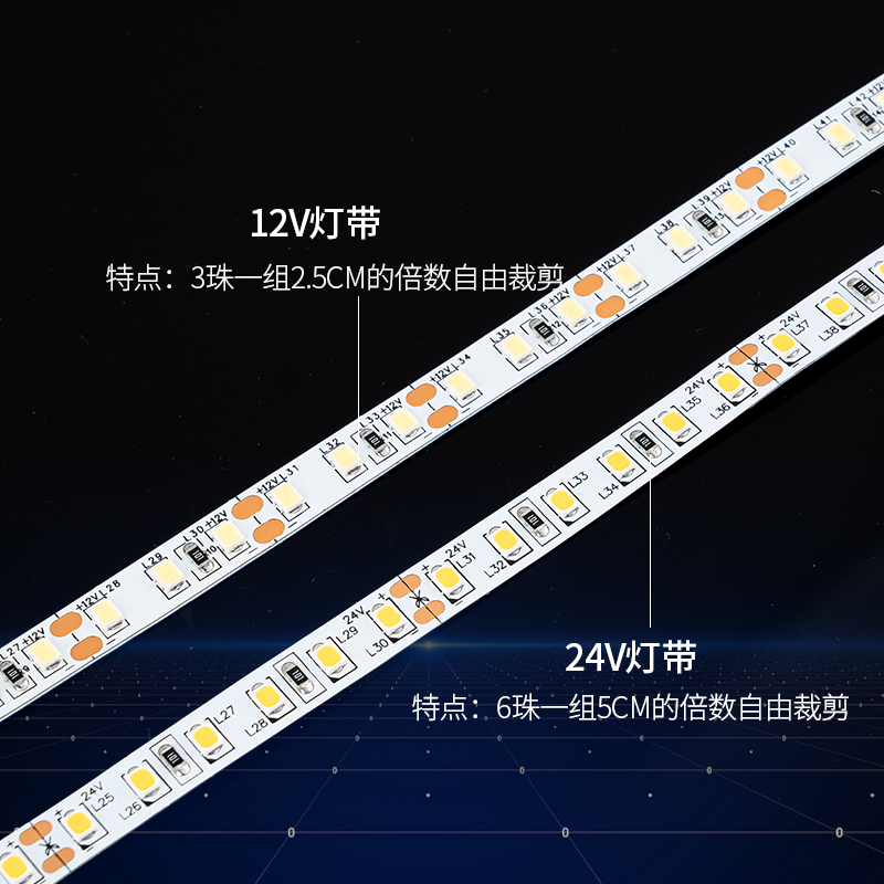 低压灯带12v24v高亮贴片自粘客厅吊顶楼梯户外2835防水led软灯条