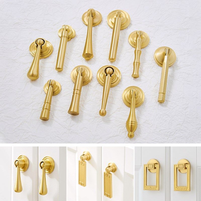 新中式复古吊坠实心黄铜抽屉拉手金色仿古单孔拉环橱柜衣柜门把手