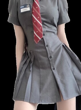jk制服套装法式收腰显瘦学院风连衣裙夏季女士灰色百褶裙短裙新款
