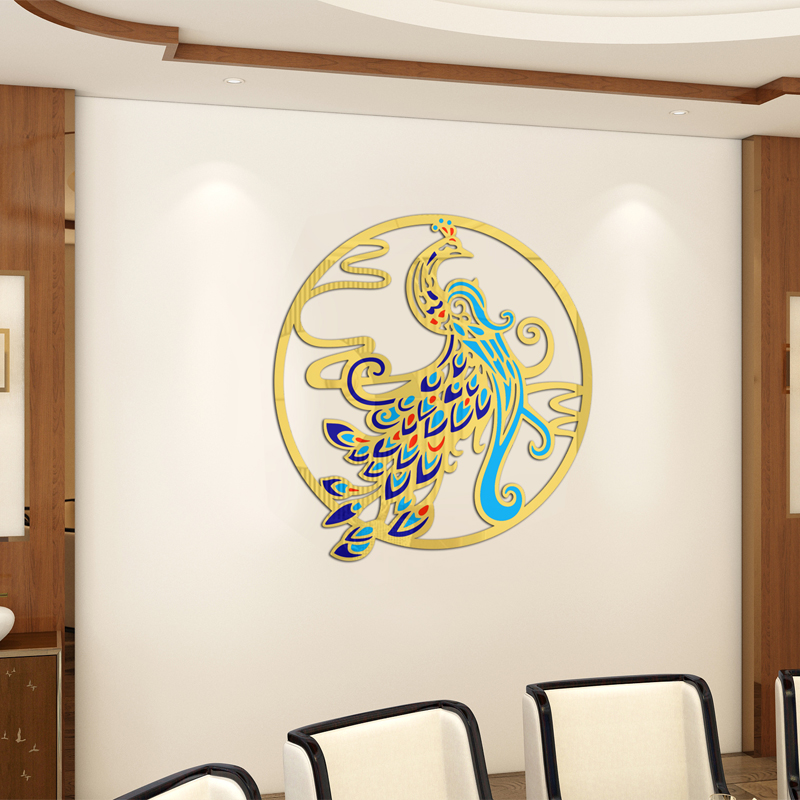 新中式饭店包厢背景墙面装饰画酒店餐厅菜馆包间布置3d立体墙贴纸图片