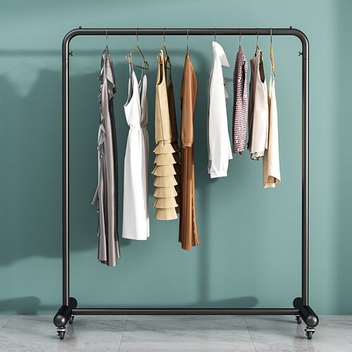 服装店铺展示架落地室内挂衣架简易黑色衣架女装店衣服陈列架带轮